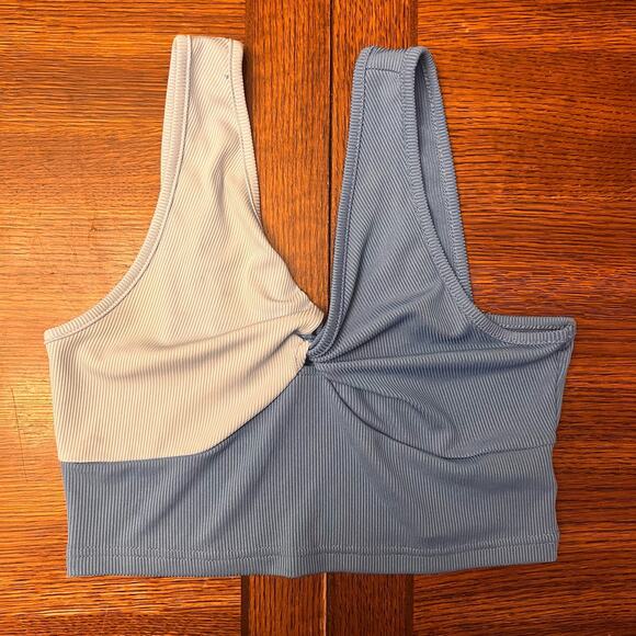 SHEIN Two Colored Blue White Twist Crop Top Sleeveless Medium - Picture 3 of 7